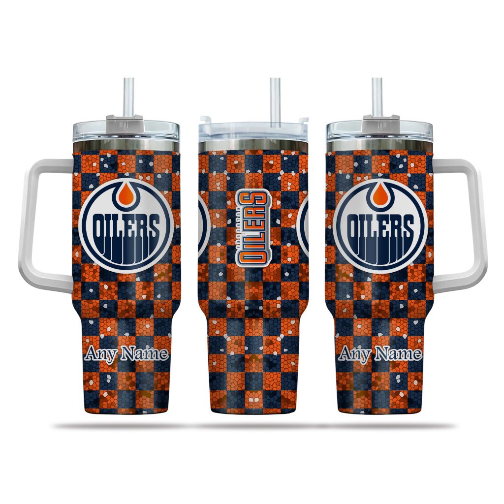 NHL Edmonton Oilers Stained Glass Effect Stanley Tumbler With Handle Personalized Name St3937