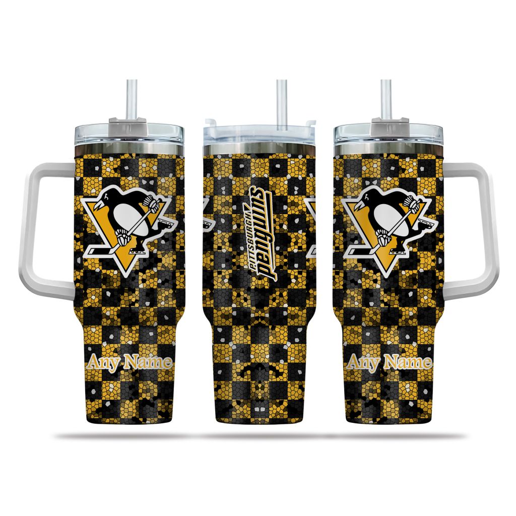 NHL Pittsburgh Penguins Stained Glass Effect Stanley Tumbler With Handle Personalized Name St8175