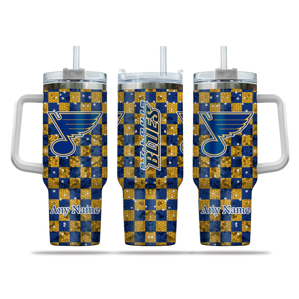 NHL St. Louis Blues Stained Glass Effect Stanley Tumbler With Handle Personalized Name St4199