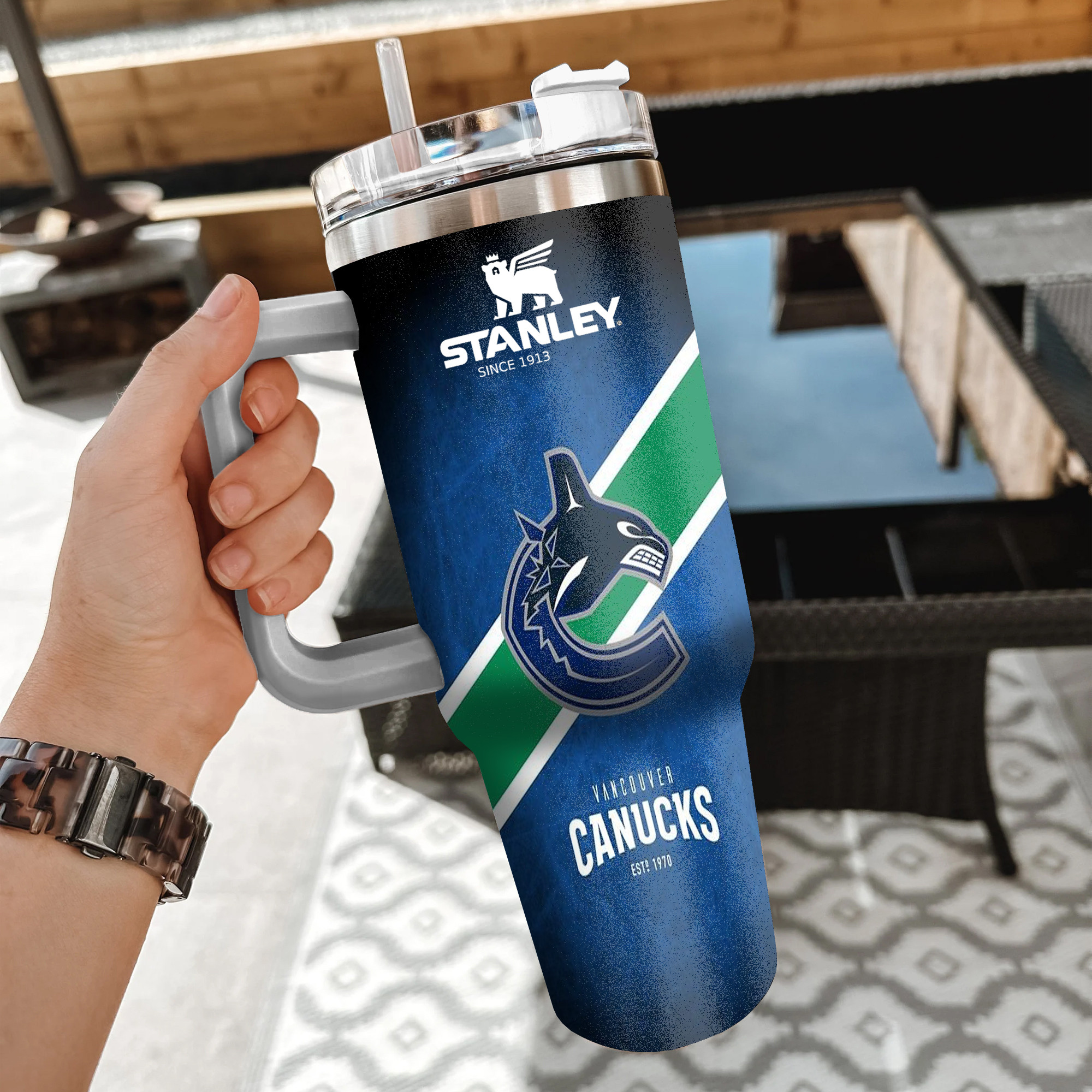 NHL Vancouver Canucks Stanley Tumbler With Handle Personalized Name St9872