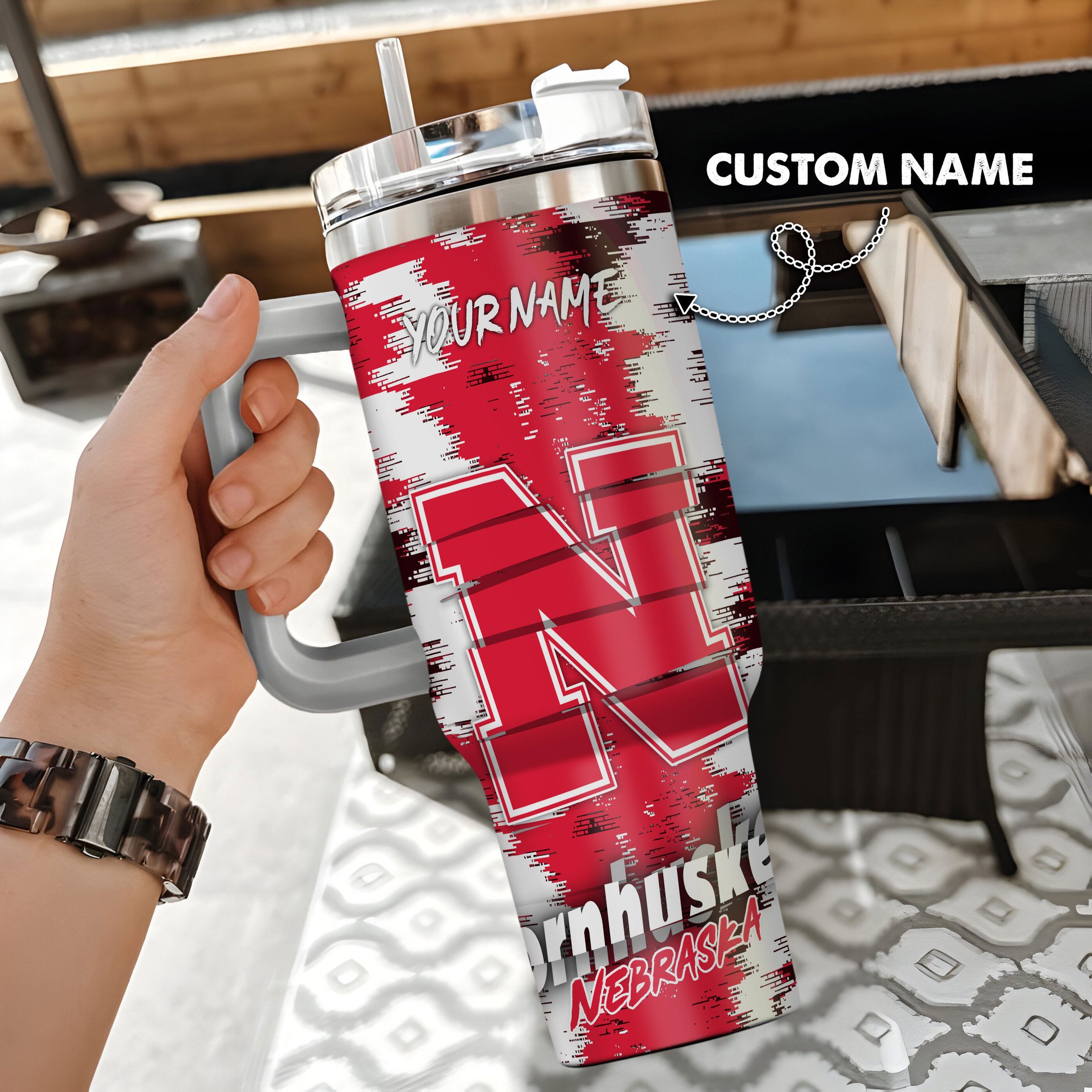 Nebraska Cornhuskers Stanley Tumbler Personalized Name St7666