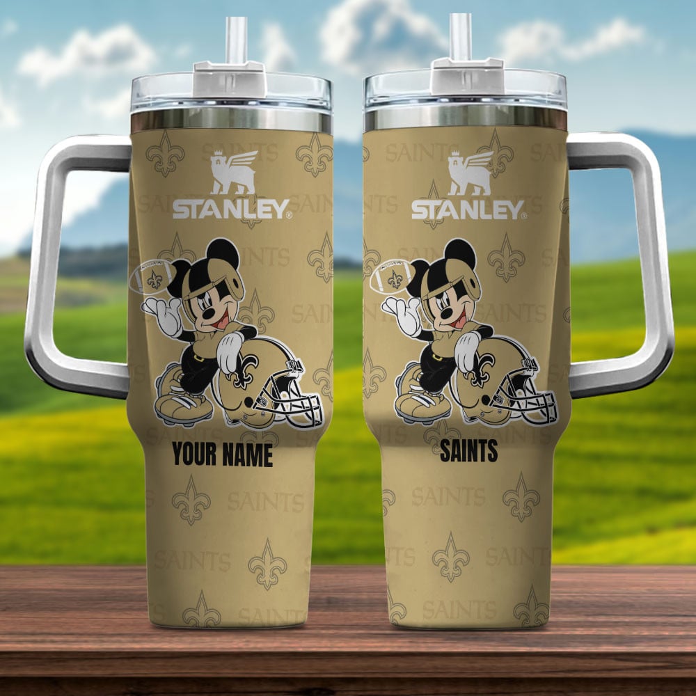 New Orleans Saints NFL Mickey Mouse Stanley Tumbler With Handle Personalized Name St8039