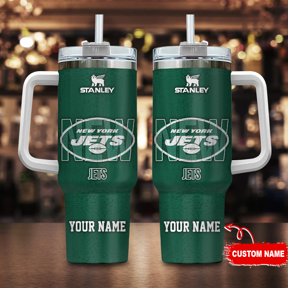 New York Jets NFL 3D Logo Stanley Tumbler With Handle Personalized Name St3840