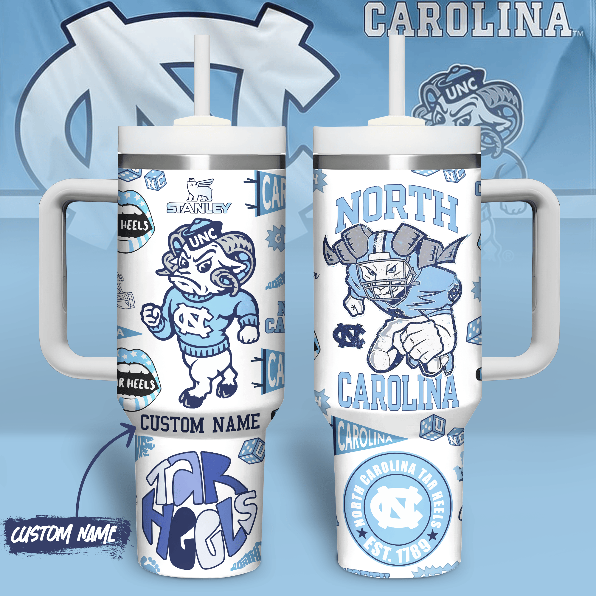 North Carolina Tar Heels NCAA Sports Stanley Tumbler With Handle Personalized Name St9574