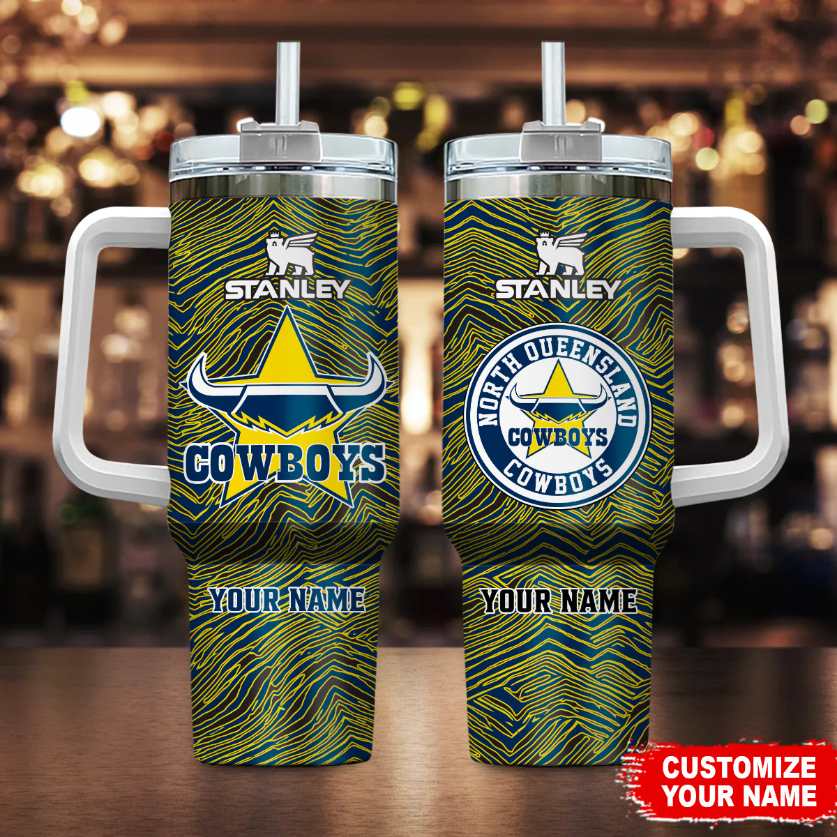 North Queensland Cowboys NRL Zubaz Print Stanley Tumbler With Handle Personalized Name St6376