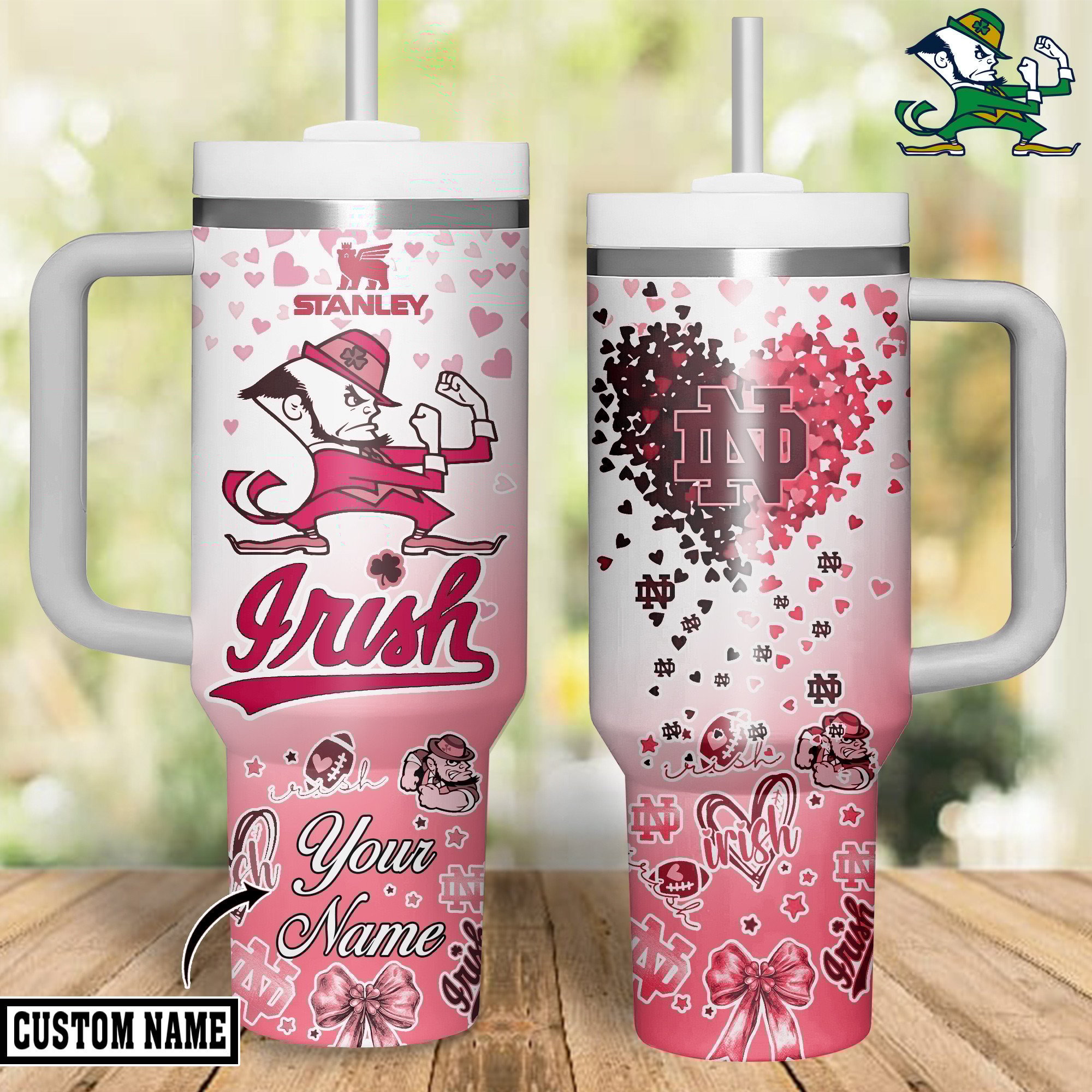Notre Dame Fighting Irish NCAA Sports Stanley Tumbler With Handle Personalized Name St3442