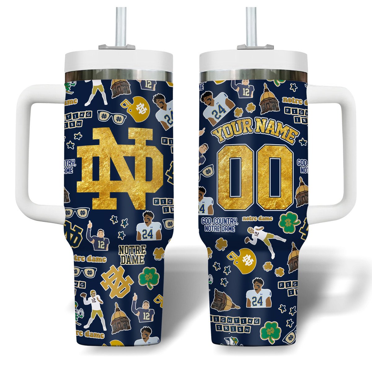 Notre Dame Fighting Irish NCAA Stanley Tumbler With Handle Personalized Name St7409
