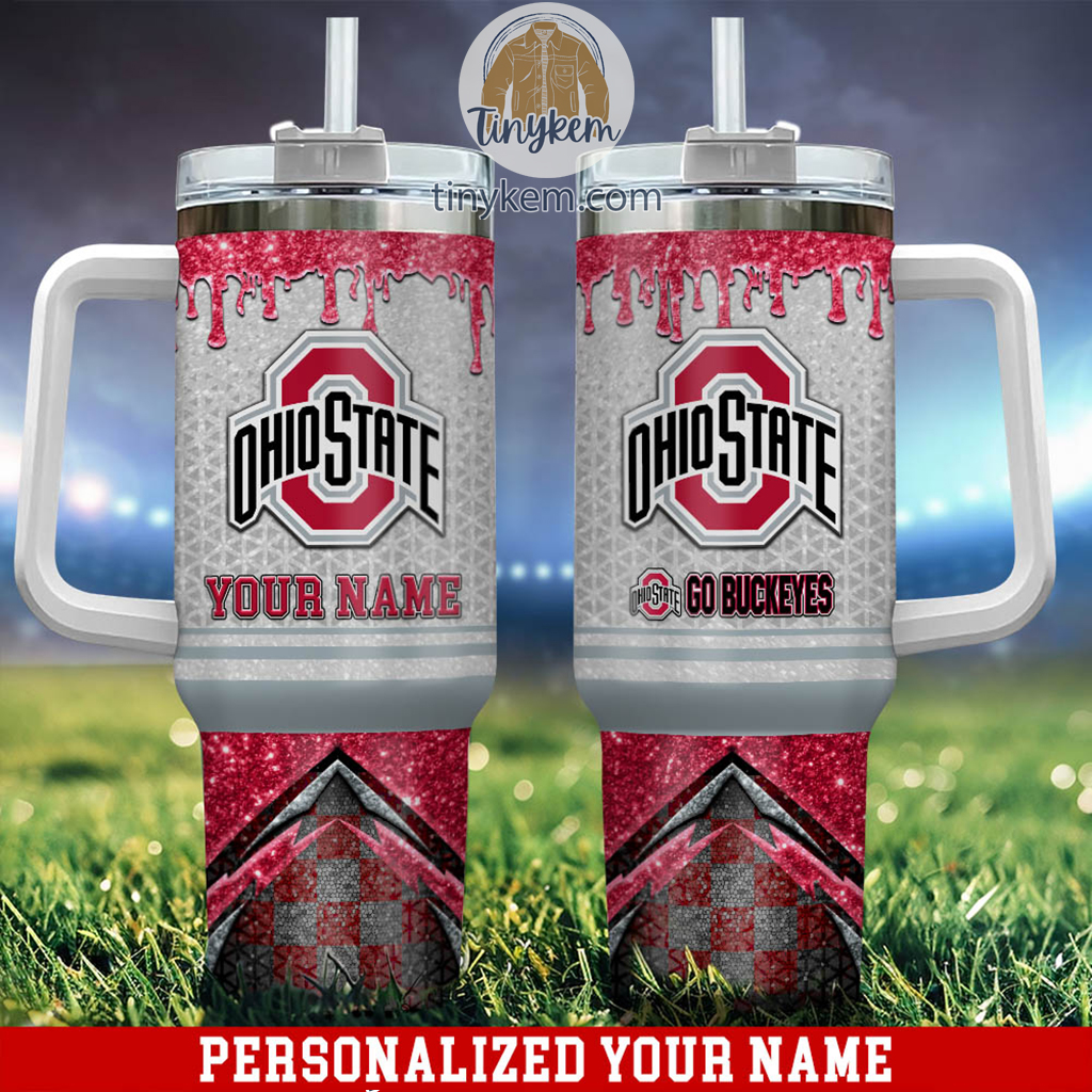 Ohio State Buckeyes Glitter NCAA Stanley Tumbler With Handle Personalized Name St4736