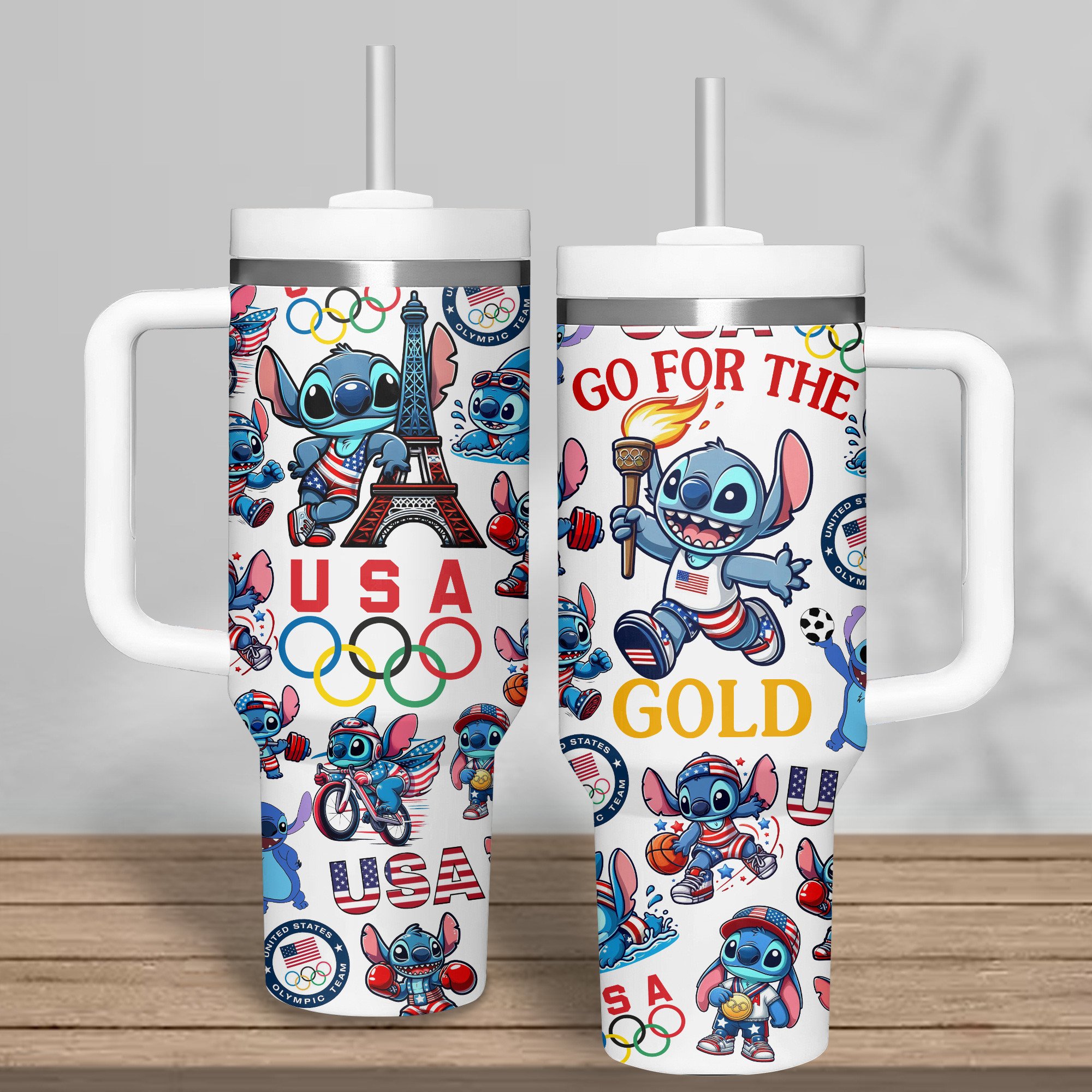 Olympic Paris 2024 Stitch Cartoon Stanley Tumbler With Handle Personalized Name St8171
