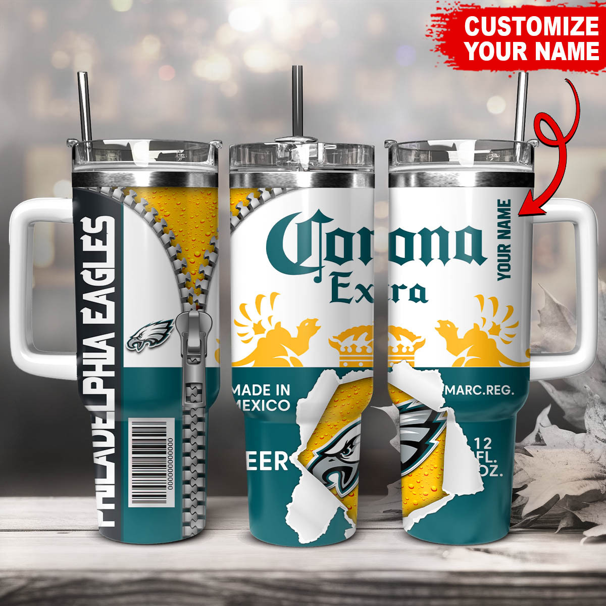 Philadelphia Eagles NFL Corona Extra Stanley Tumbler With Handle Personalized Name St6679