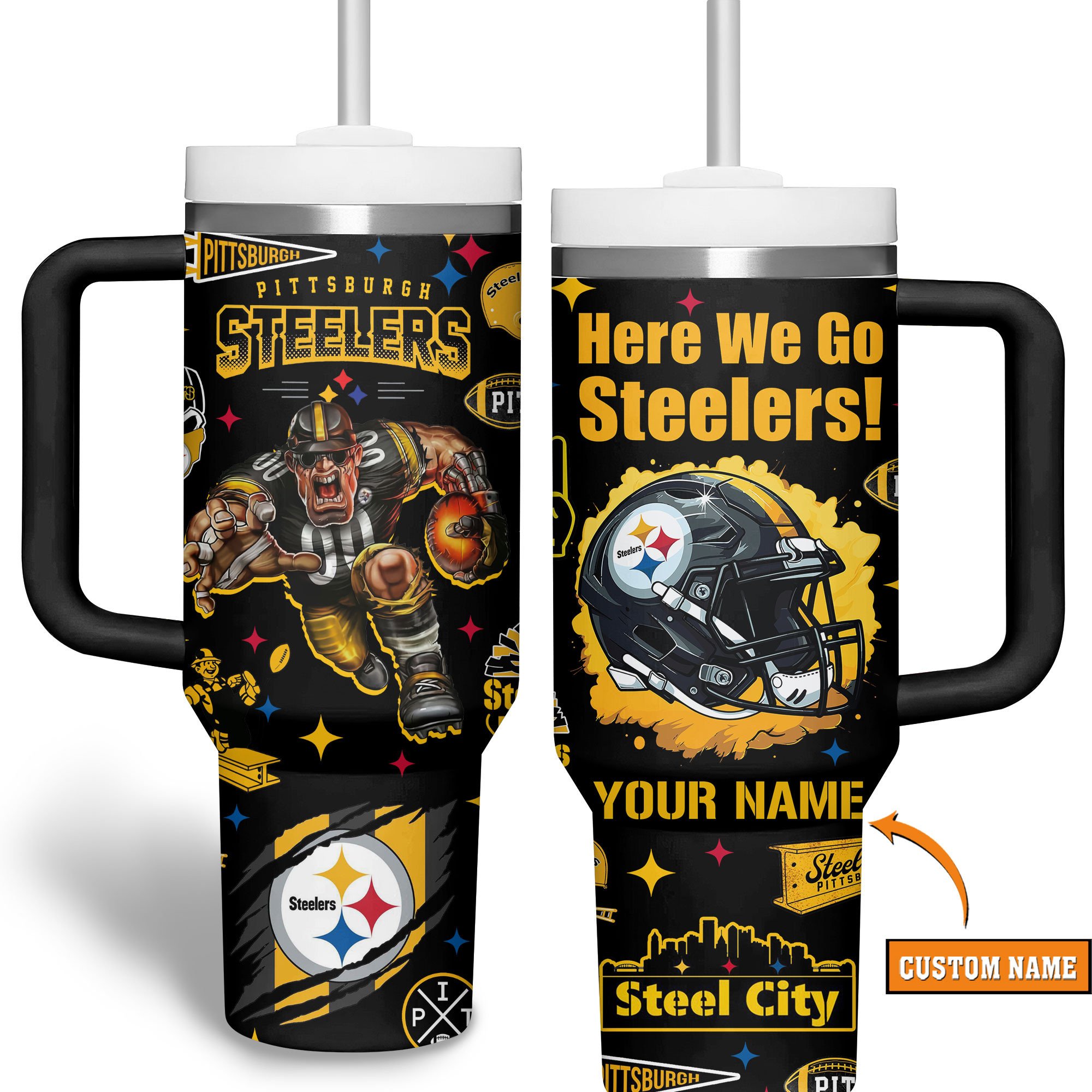 Pittsburgh Steelers NFL Stanley Tumbler With Handle Personalized Name St3621