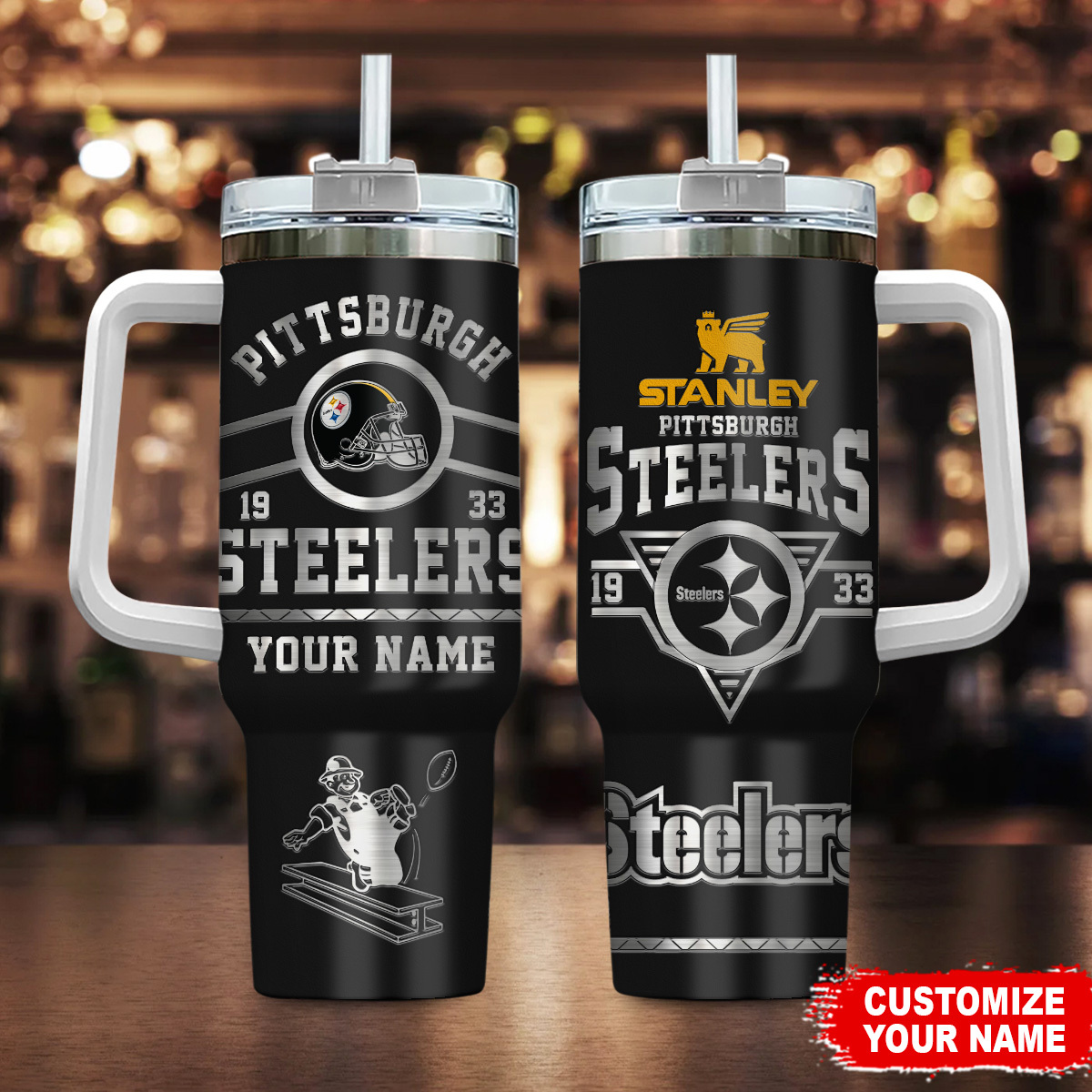 Pittsburgh Steelers NFL Stanley Tumbler With Handle Personalized Name St6313