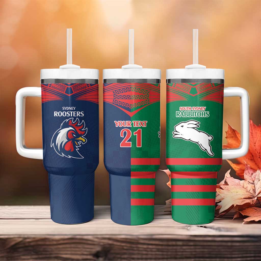 Roosters-Rabbitohs NRL Tribal Half Style Stanley Tumbler With Handle Personalized Name St1147