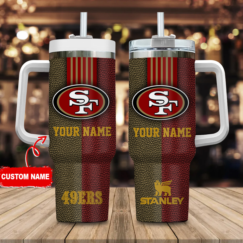 San Francisco 49ers NFL Leather Effect Stanley Tumbler With Handle Personalized Name St4913