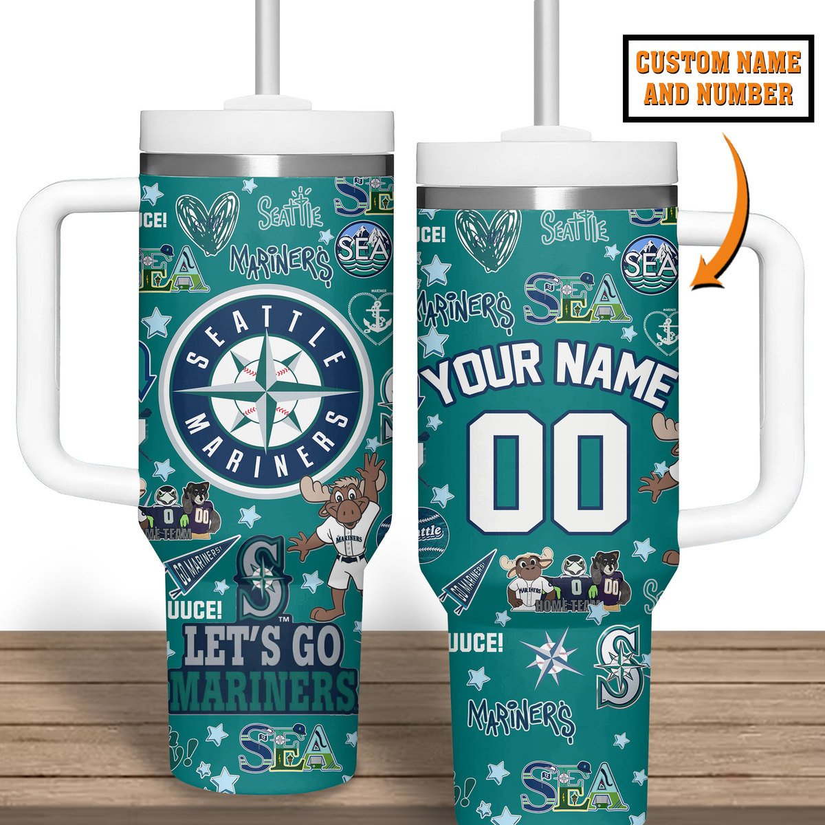 Seattle Mariners MLB Stanley Tumbler With Handle Personalized Name St1401