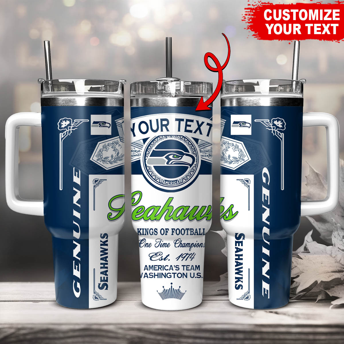 Seattle Seahawks NFL Kings Of Football Stanley Tumbler With Handle Personalized Name St3507