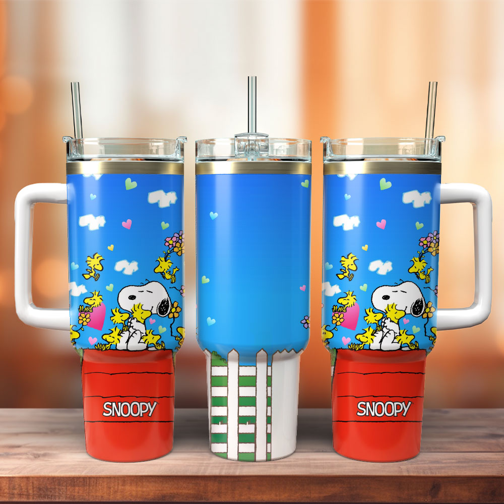 Snoopy Cartoon Stanley Tumbler With Handle Personalized Name St4048