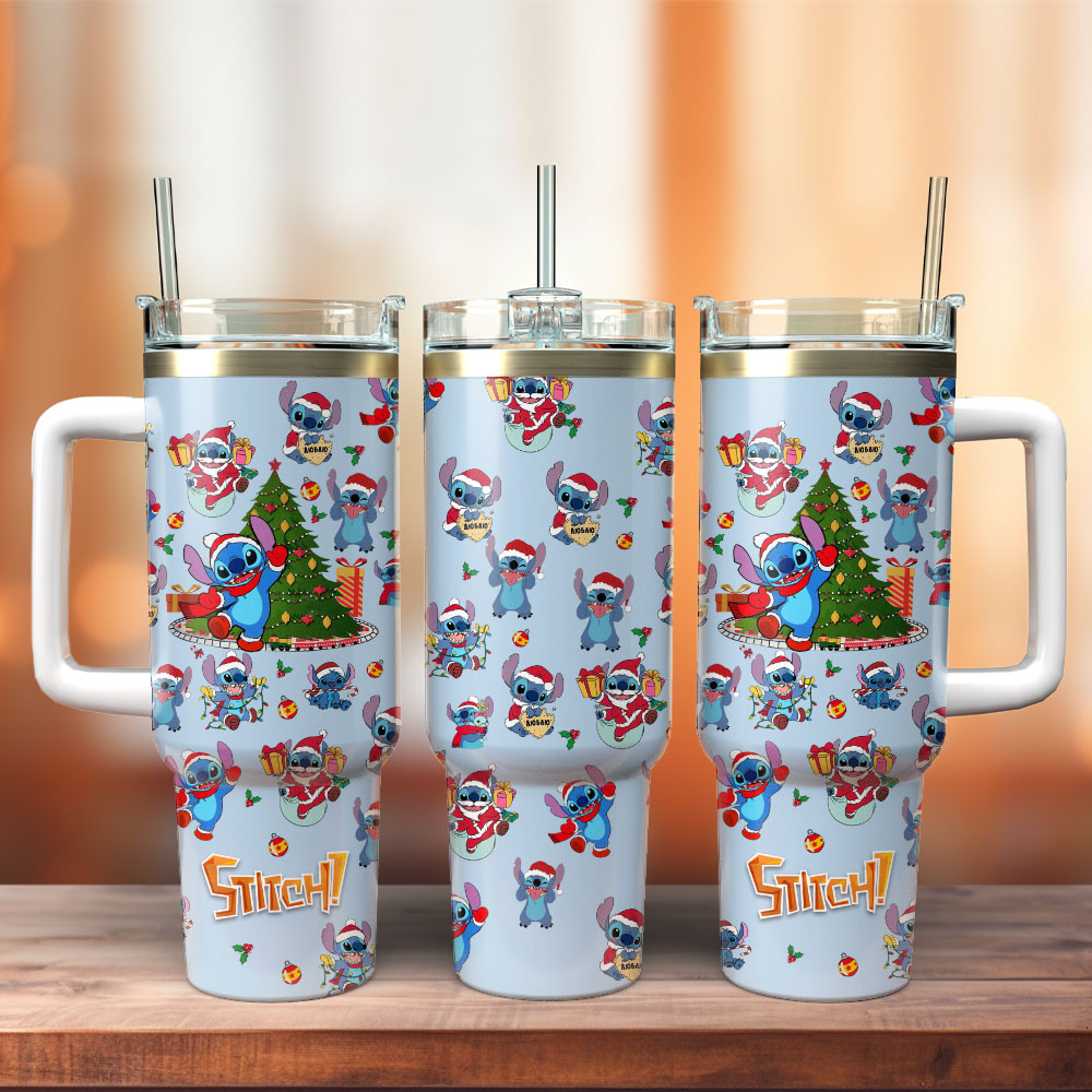 Stitch Cartoon Christmas Stanley Tumbler With Handle Personalized Name St7884
