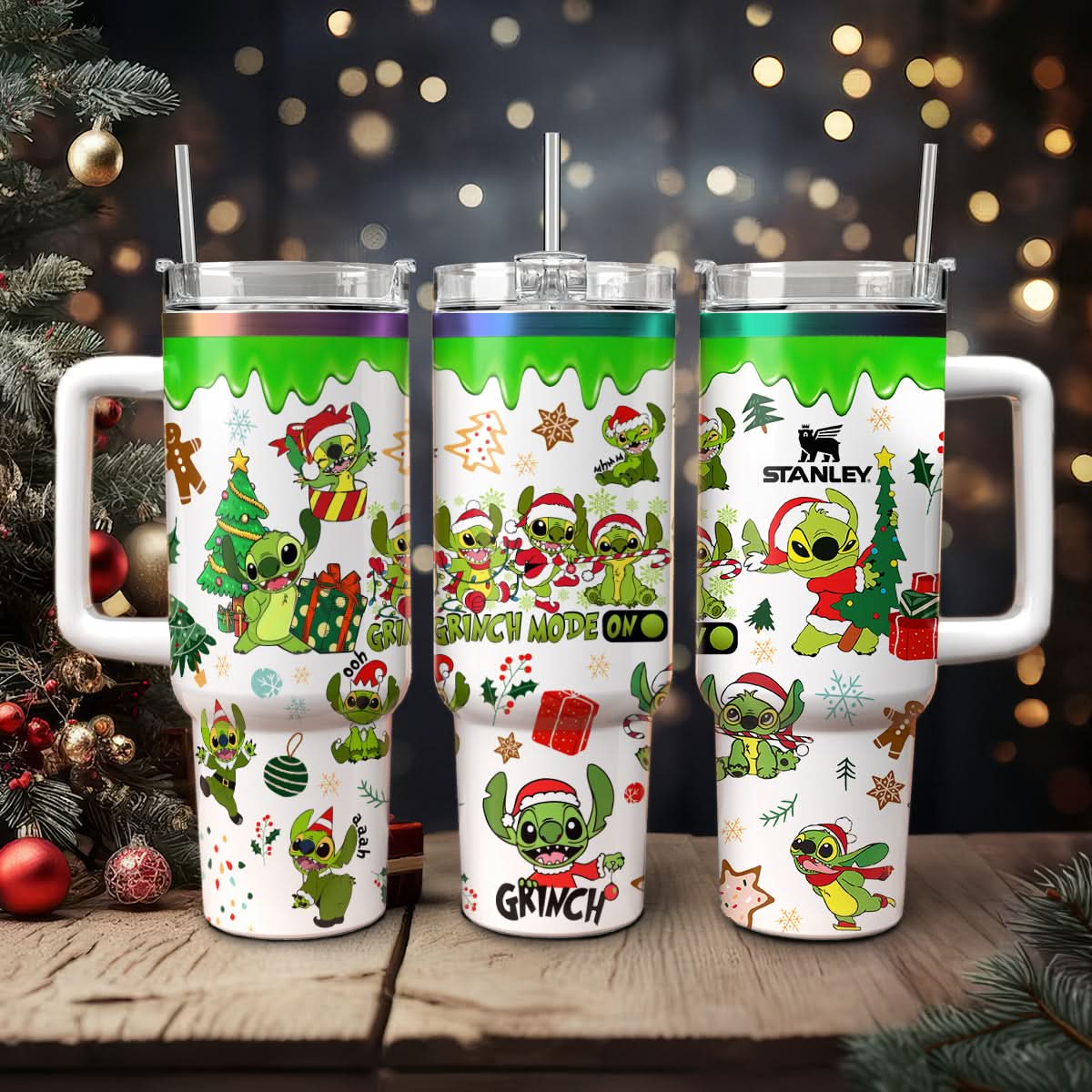 Stitch Cosplay Grinch Cartoon Christmas Stanley Tumbler With Handle Personalized Name St7366