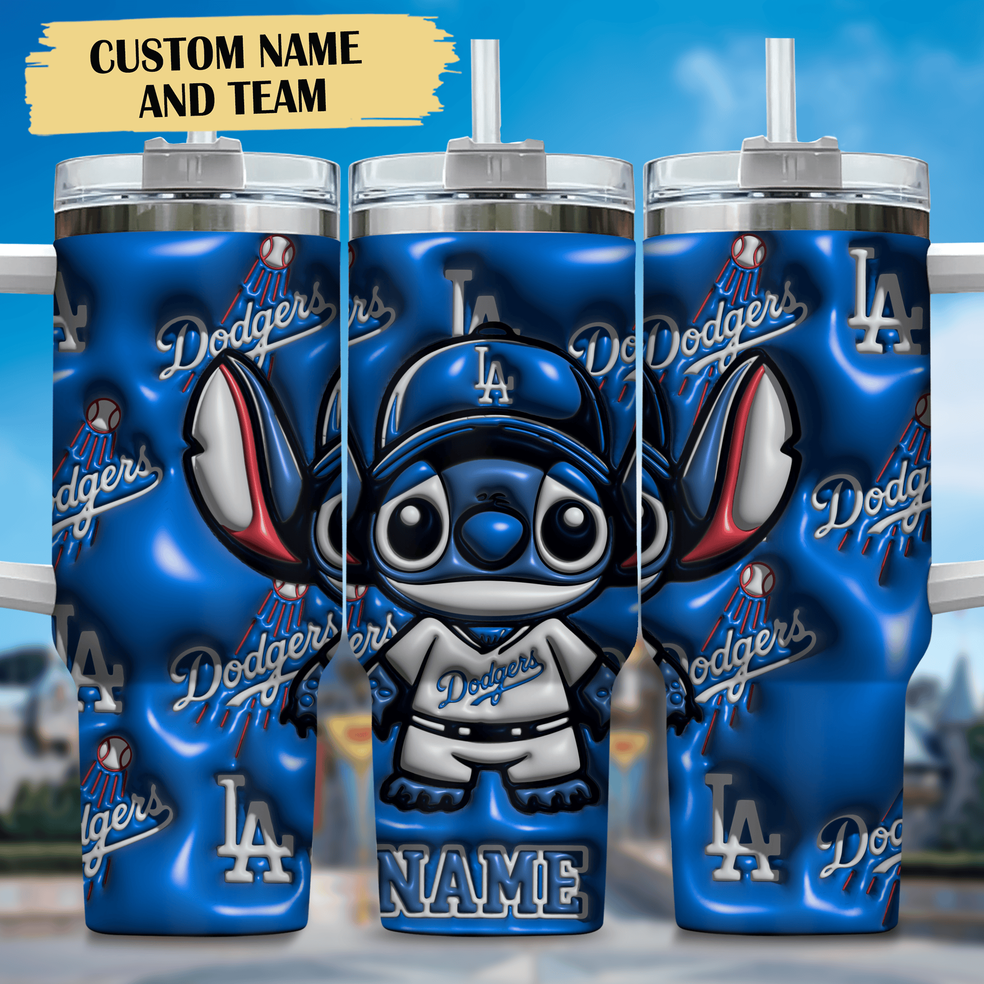 Stitch and Los Angeles Dodgers Cartoon