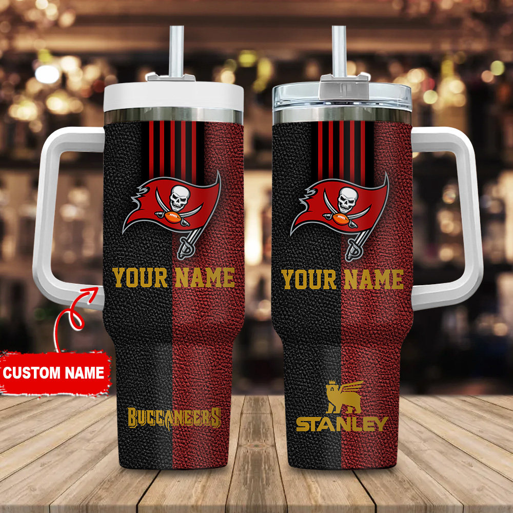 Tampa Bay Buccaneers NFL Leather Effect Stanley Tumbler With Handle Personalized Name St5491