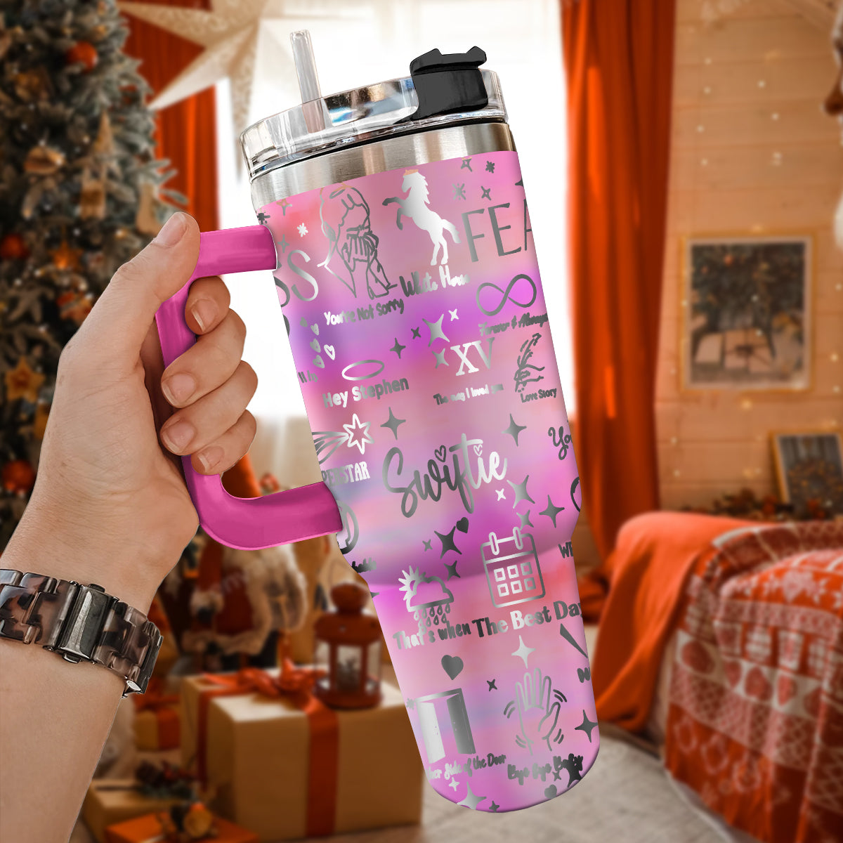 Taylor Swift Music Christmas Stanley Tumbler With Handle Personalized Name St3215