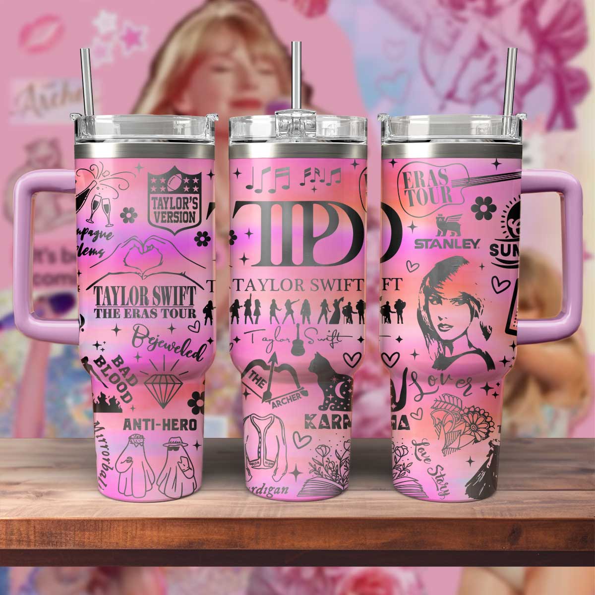 Taylor Swift Music Stanley Tumbler With Handle Personalized Name St1199