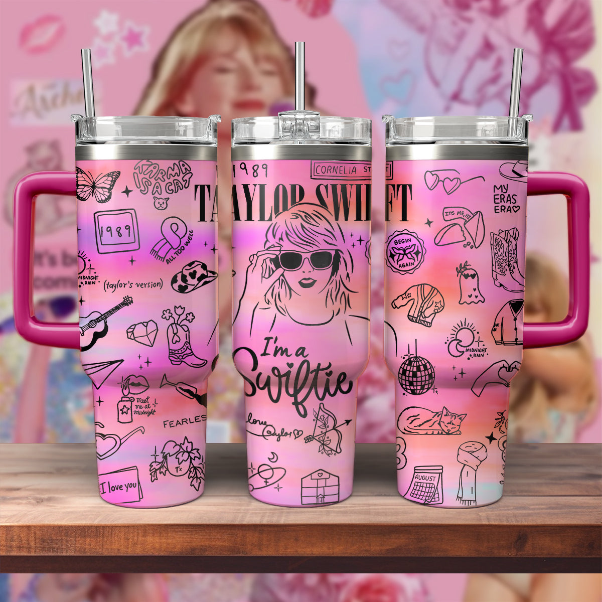 Taylor Swift Music Stanley Tumbler With Handle Personalized Name St4255