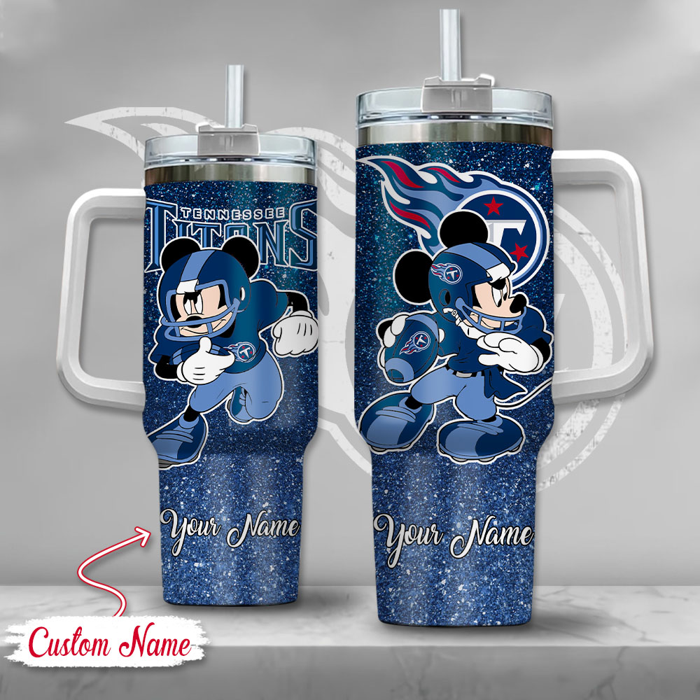 Tennessee Titans NFL Mickey Mouse Glitter Stanley Tumbler With Handle Personalized Name St6517