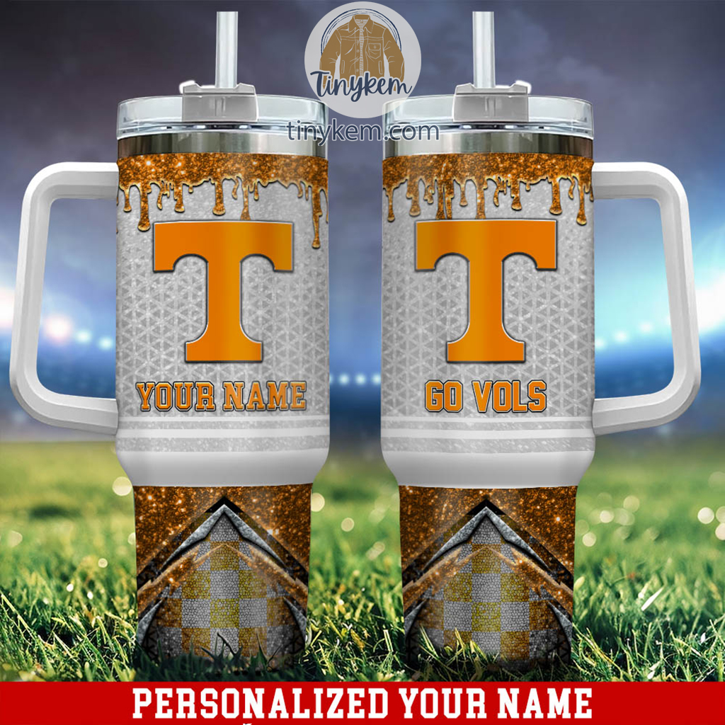 Tennessee Volunteers Glitter NCAA Stanley Tumbler With Handle Personalized Name St3497