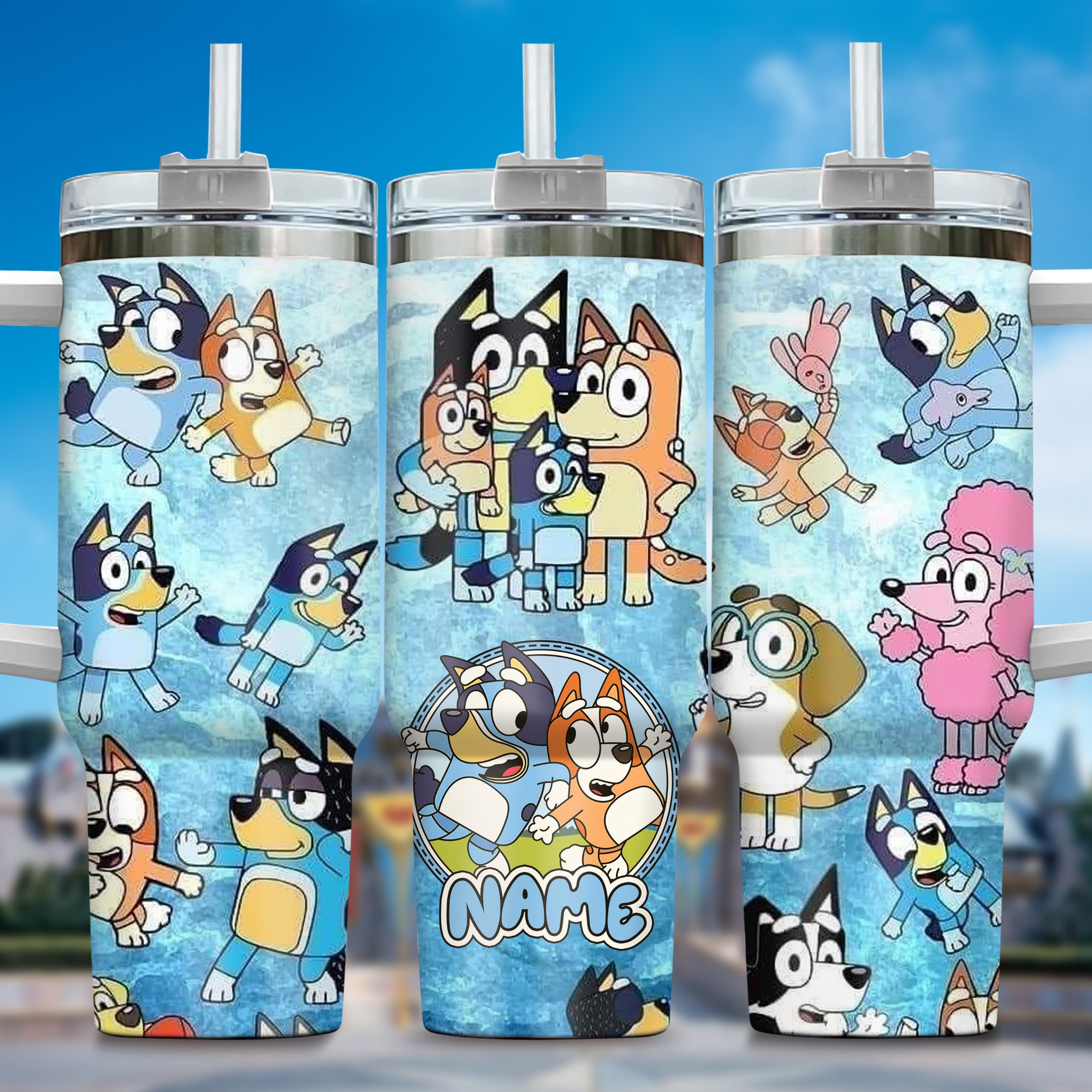 The Family Bluey Cartoon Stanley Tumbler With Handle Personalized Name St1327