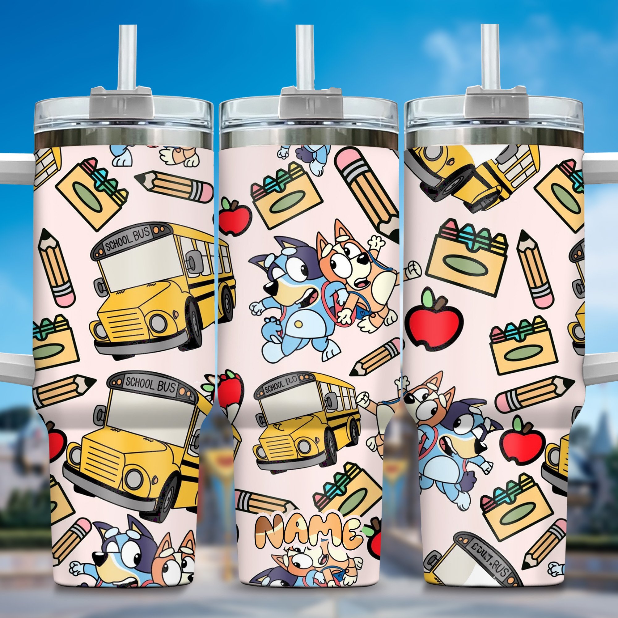 The Family Bluey Cartoon Stanley Tumbler With Handle Personalized Name St3135