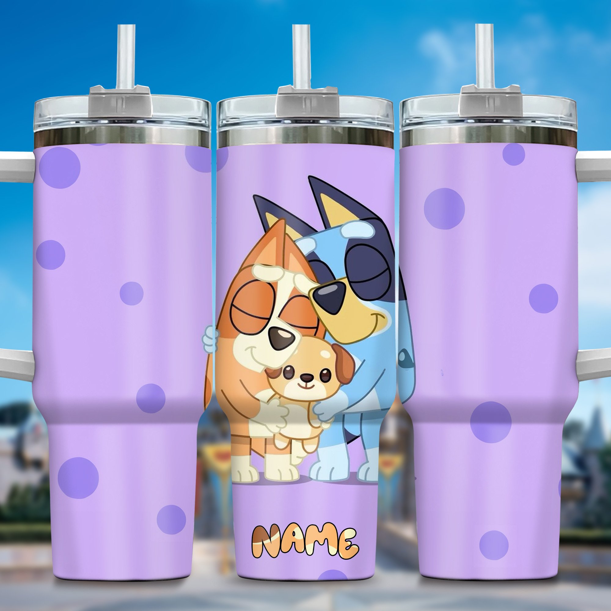 The Family Bluey Cartoon Stanley Tumbler With Handle Personalized Name St3252