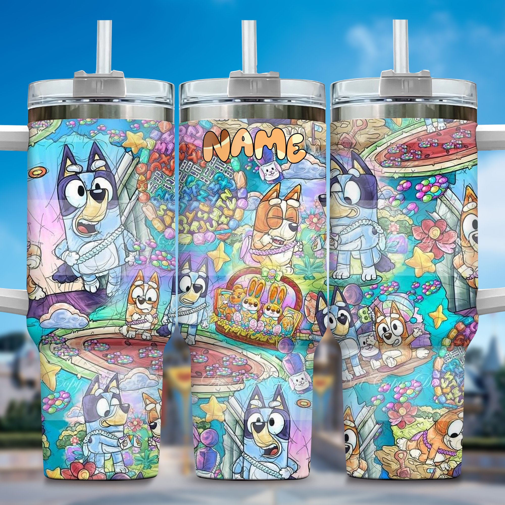The Family Bluey Cartoon Stanley Tumbler With Handle Personalized Name St4607