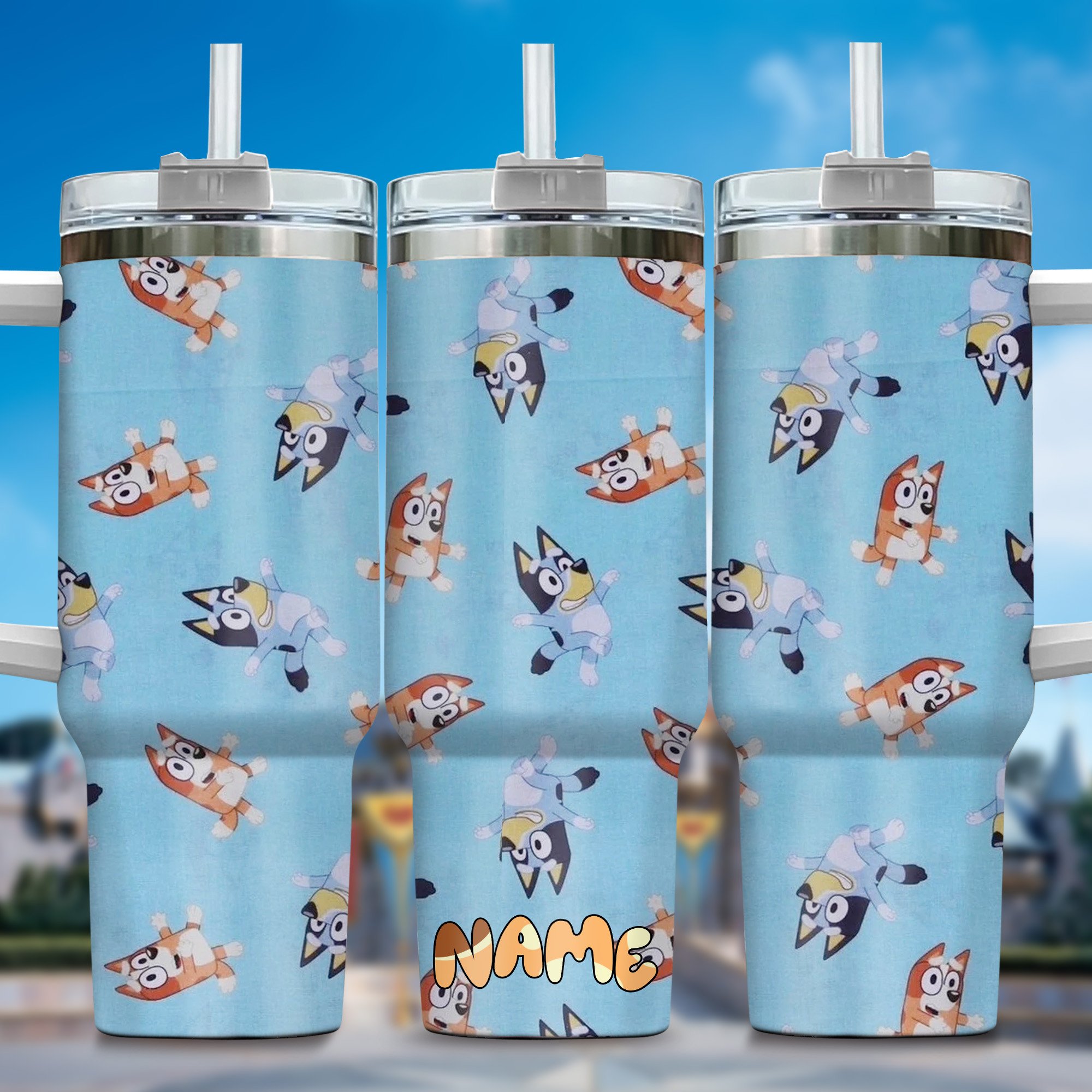The Family Bluey Cartoon Stanley Tumbler With Handle Personalized Name St5190