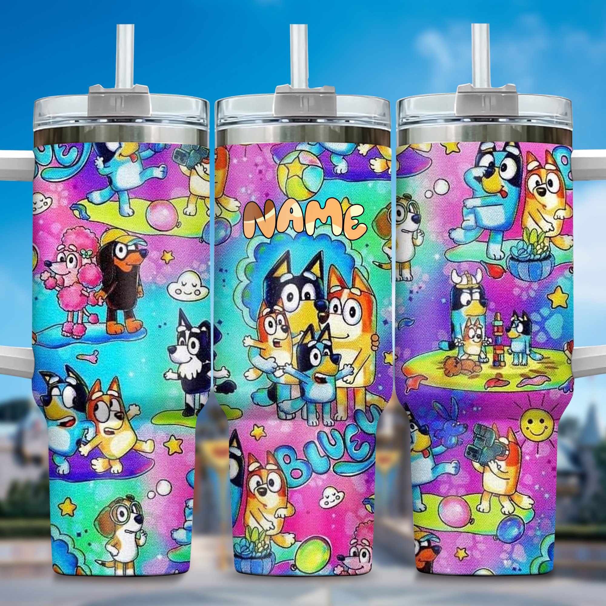 The Family Bluey Cartoon Stanley Tumbler With Handle Personalized Name St6555