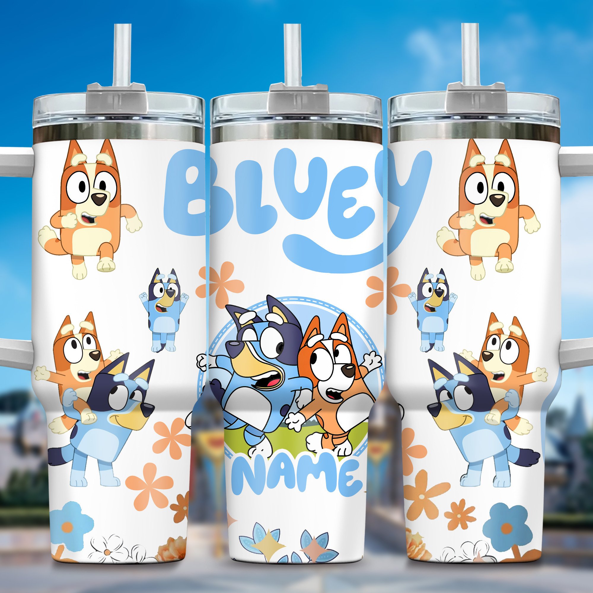 The Family Bluey Cartoon Stanley Tumbler With Handle Personalized Name St9839