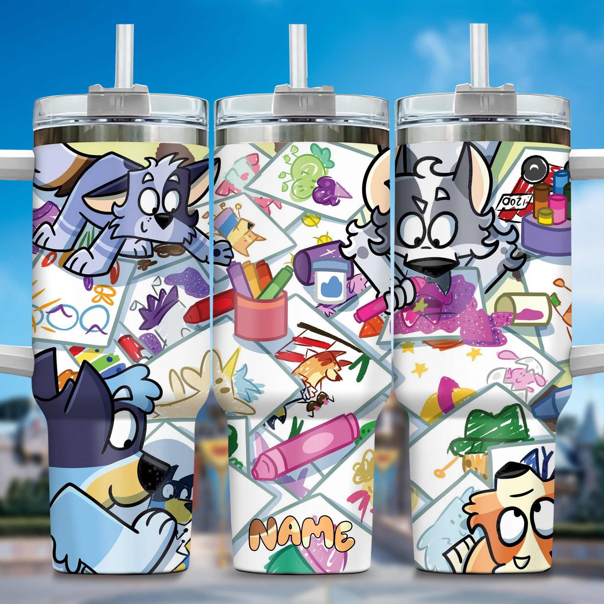 The Family Bluey Cartoon Stanley Tumbler With Handle Personalized Name St9859