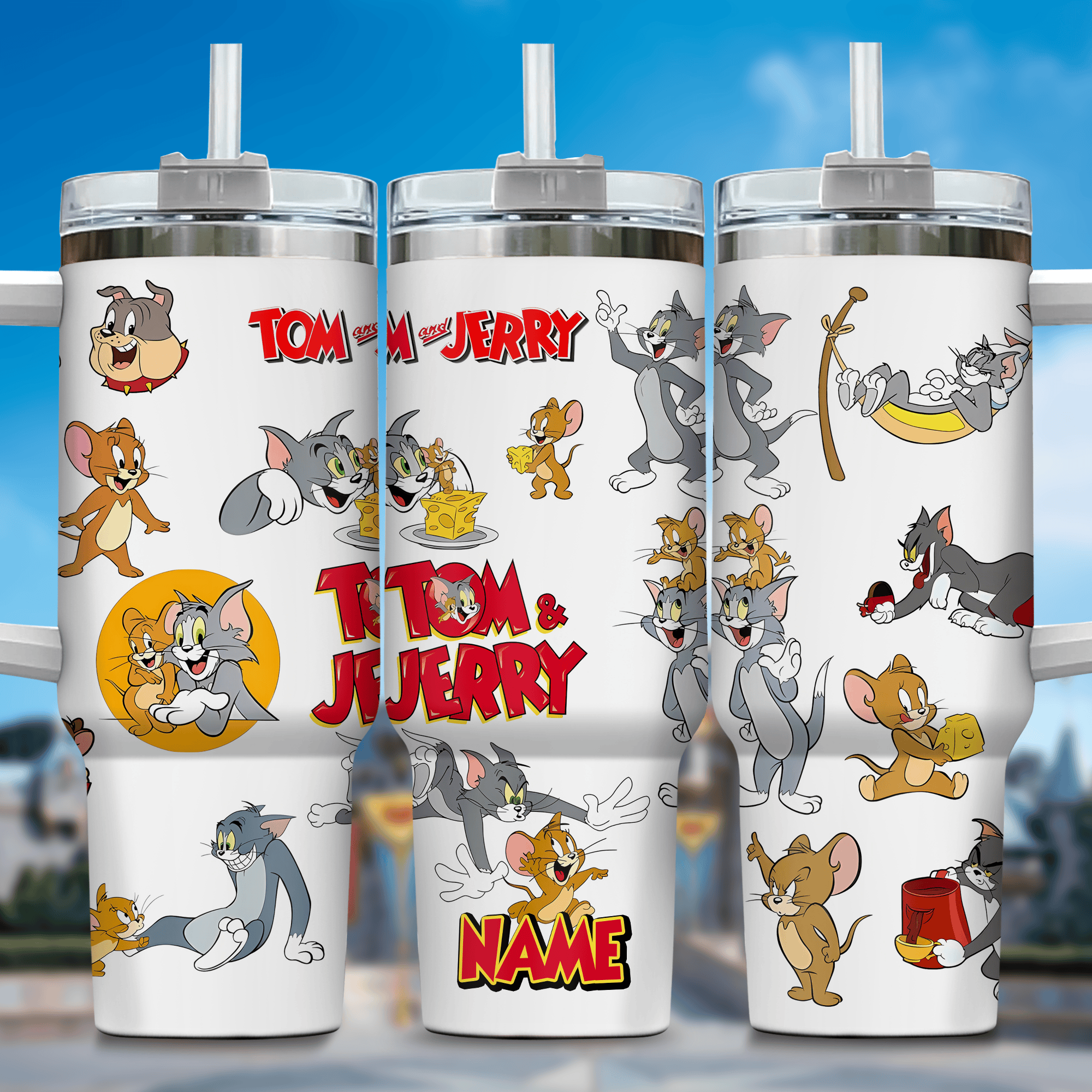 Tom and Jerry Cartoon Stanley Tumbler With Handle Personalized Name St4235