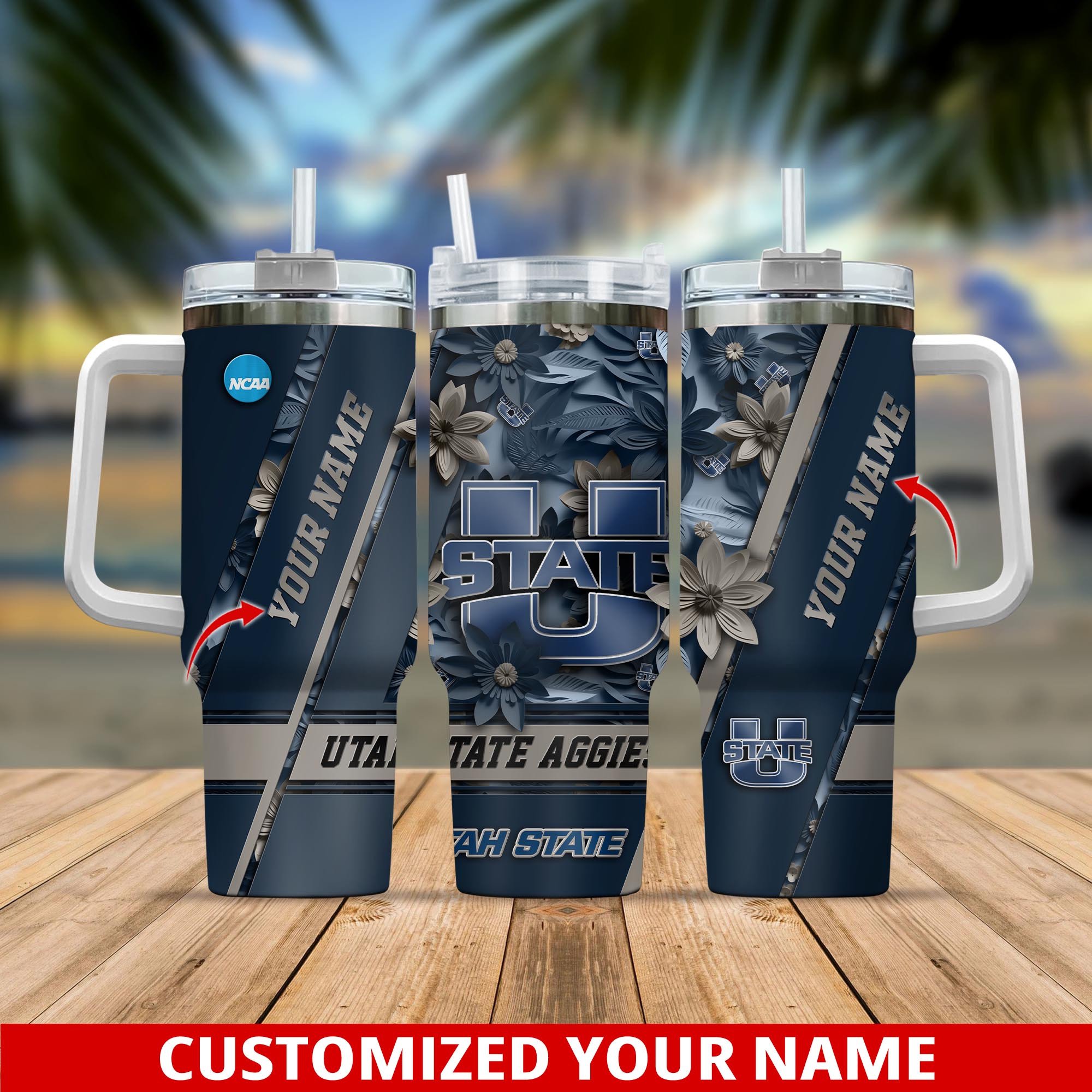 Utah State Aggies NCAA Stanley Tumbler With Handle Personalized Name St2056