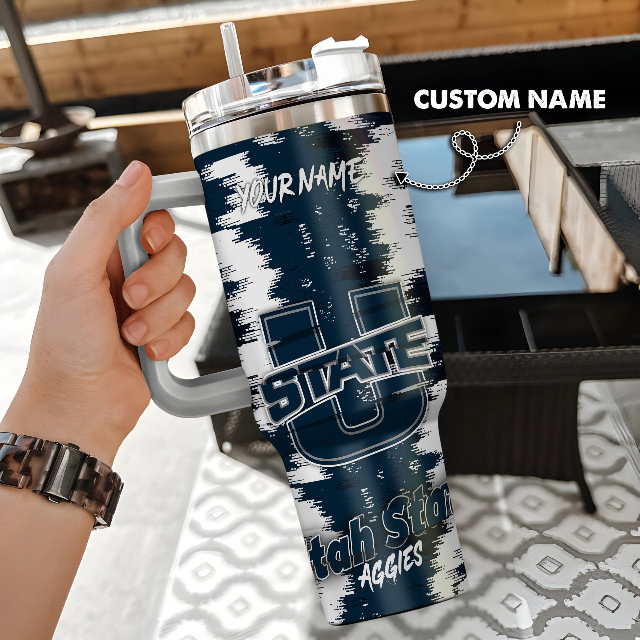 Utah State Aggies NCAA Stanley Tumbler With Handle Personalized Name St4117