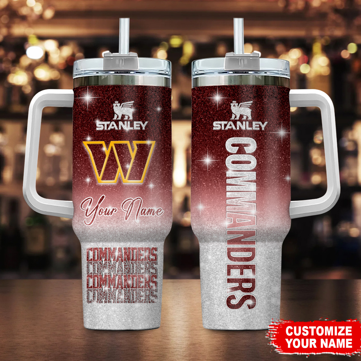 Washington Commanders NFL Glitter Stanley Tumbler With Handle Personalized Name St4872