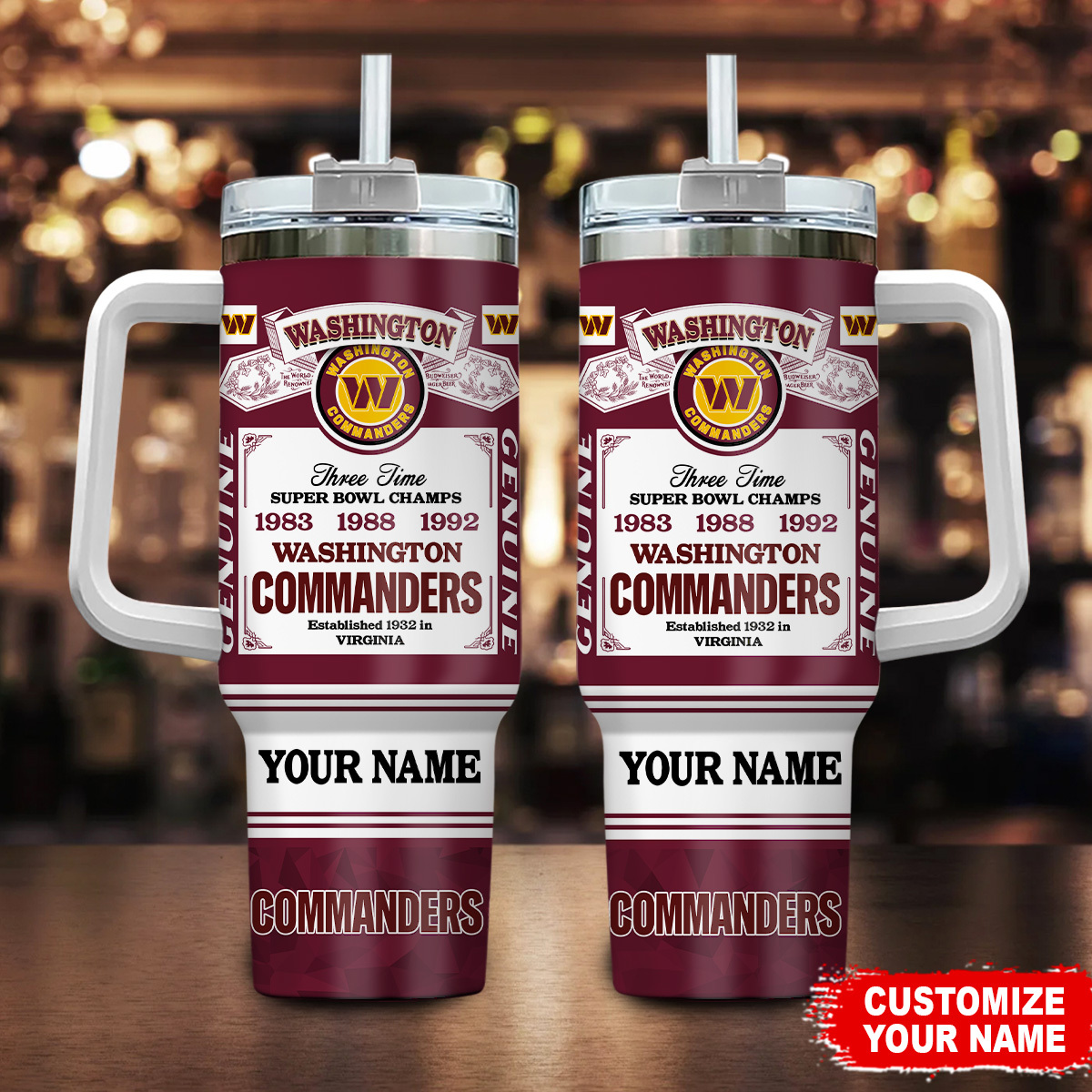 Washington Commanders NFL Super Bowl Champs Pride Stanley Tumbler With Handle Personalized Name St8008