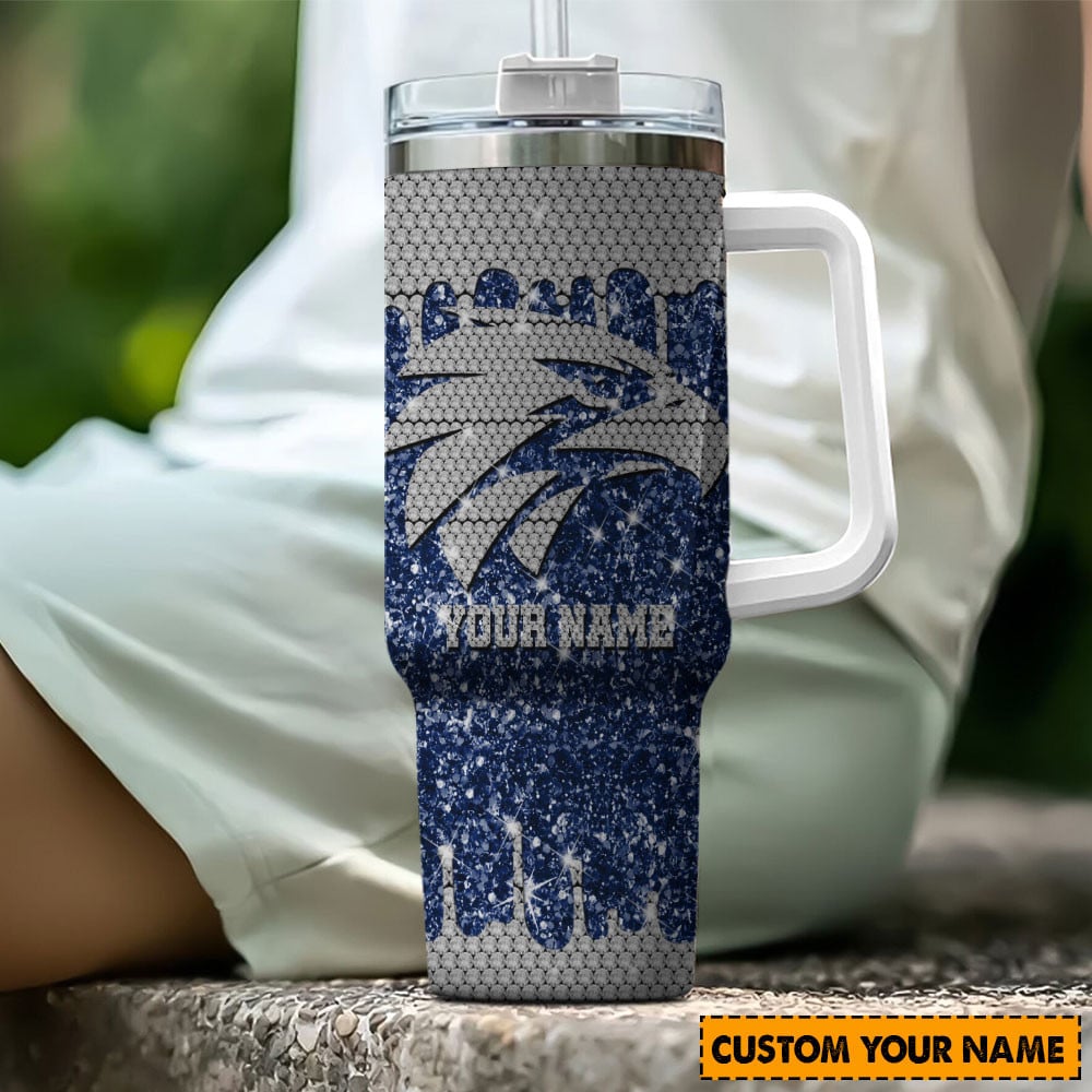 West Coast Eagles AFL Glitter Stanley Tumbler With Handle Personalized Name St5993
