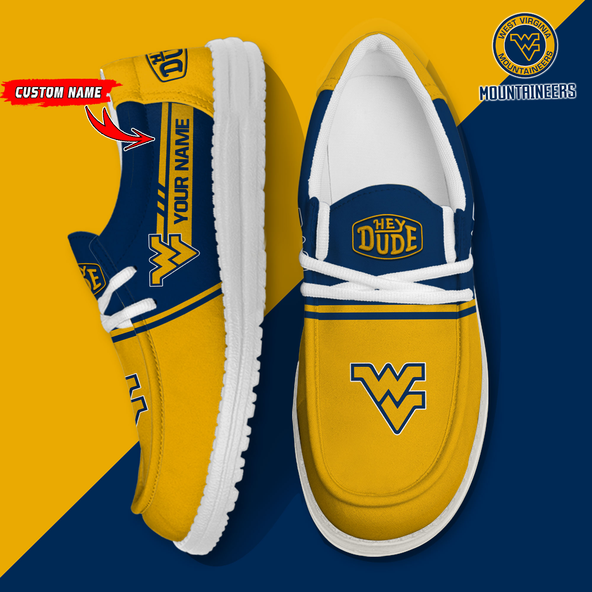 West Virginia Mountaineers Personalized Hey Dude Shoes For Men And Women ST10884