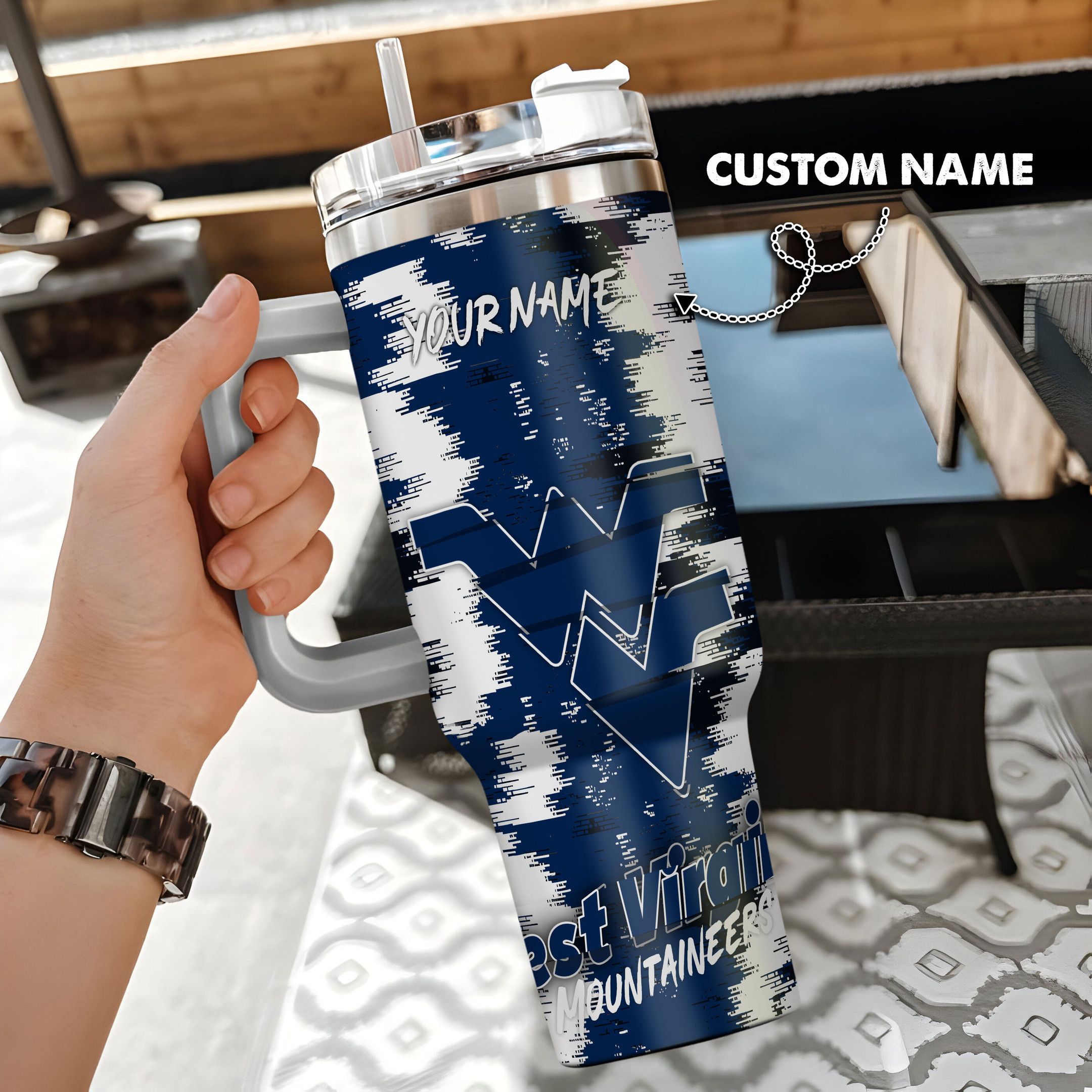 West Virginia Mountaineers Stanley Tumbler Personalized Name St7372