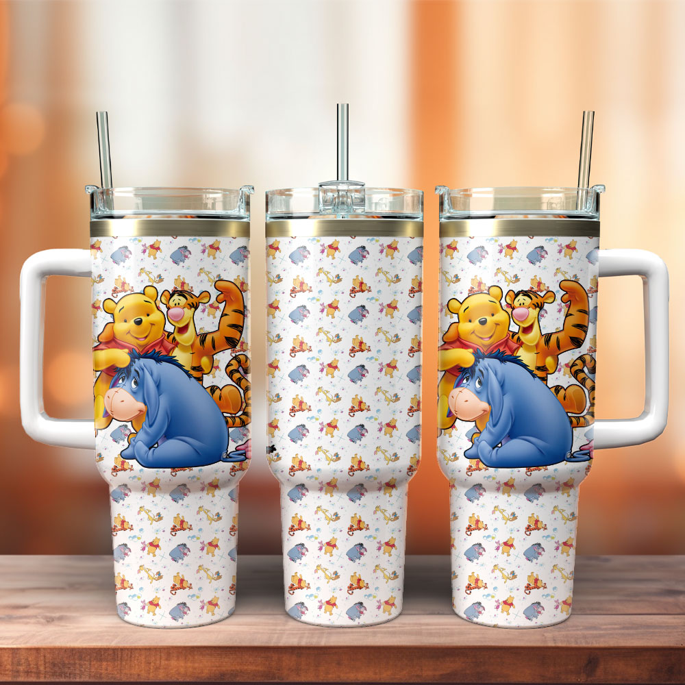 Winnie The Pooh Cartoon Stanley Tumbler With Handle Personalized Name St1490