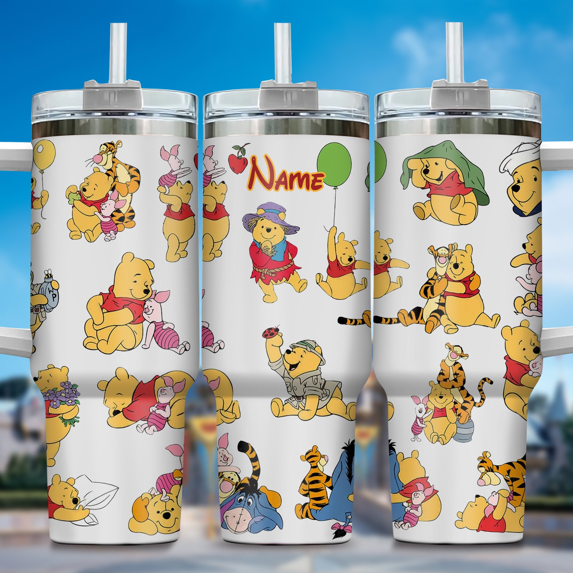 Winnie The Pooh Cartoon Stanley Tumbler With Handle Personalized Name St5328