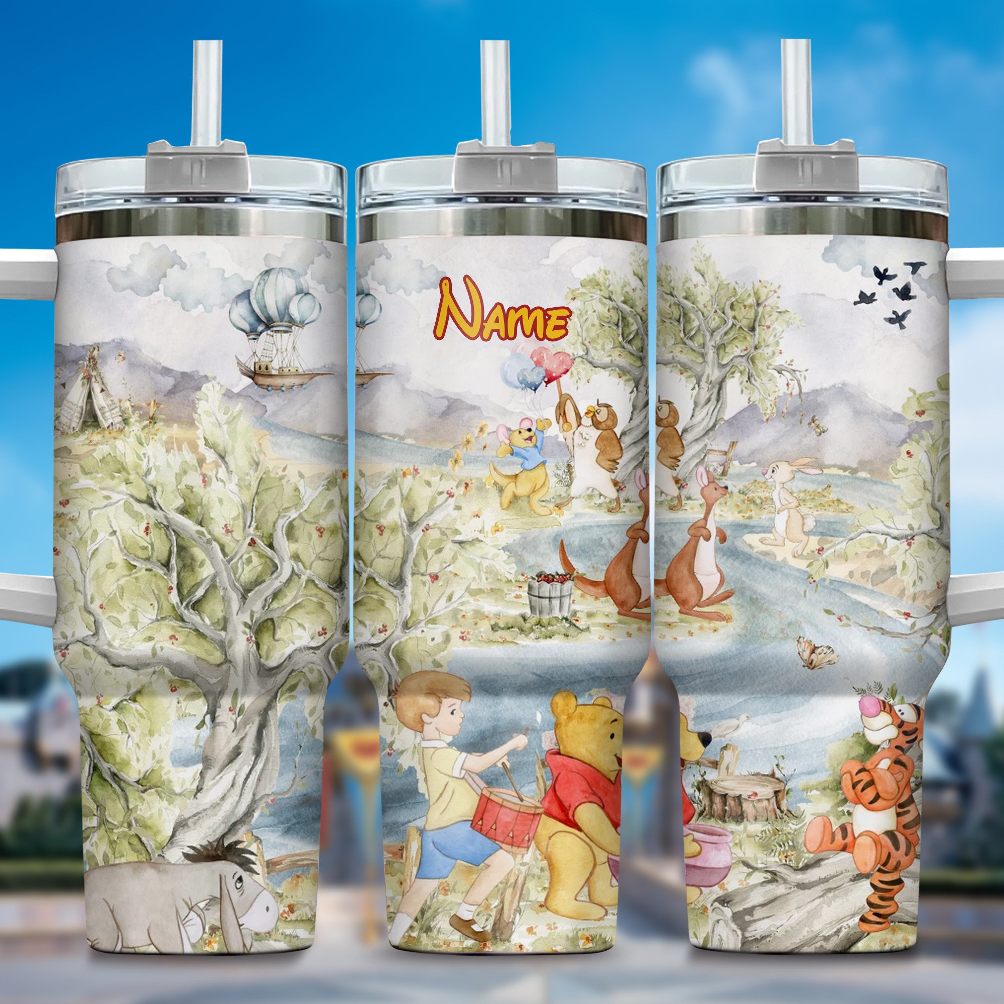 Winnie-the-Pooh Cartoon Stanley Tumbler With Handle Personalized Name St4791