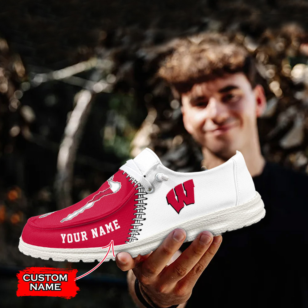 Wisconsin Badgers NCAA Personalized Hey Dude Shoes For Men And Women ST14048